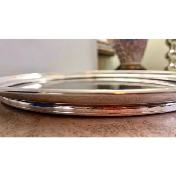 Black And Silver-Plated Vintage Tableware Round Metal Serving Tray - Picture 4 of 10